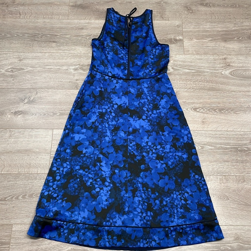 Banana Republic Kristi Black Blue Floral Sleeveless Tie Back Dress Pockets 8 - Picture 16 of 16